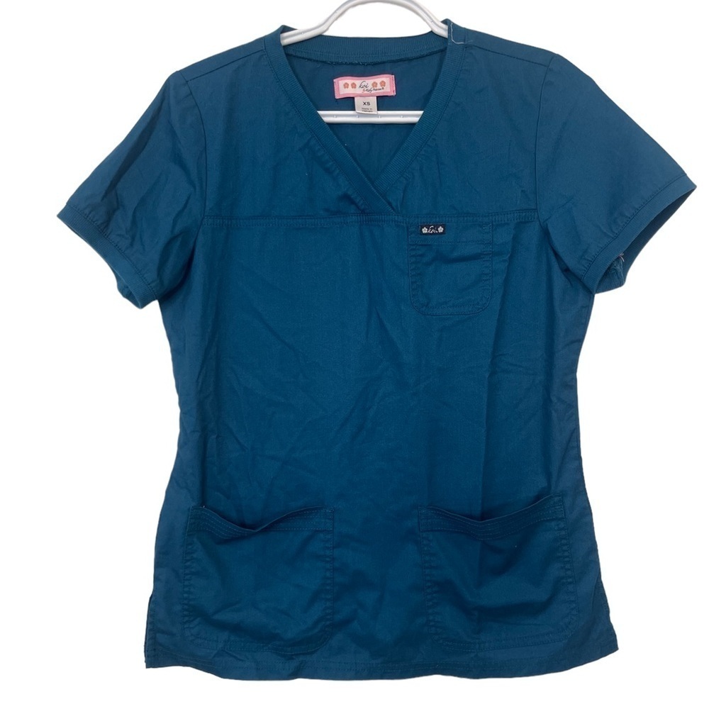 Koi By Kathy Peterson Turquoise Short Sleeve Pockets Scrub Top NWT Size …